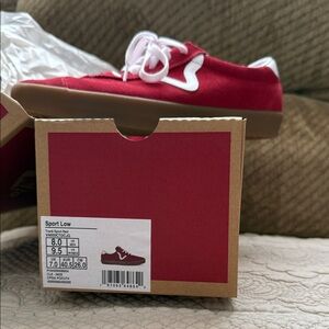 Ladies’s Vans Suede Shoe in Red with White Accents. Like new!
